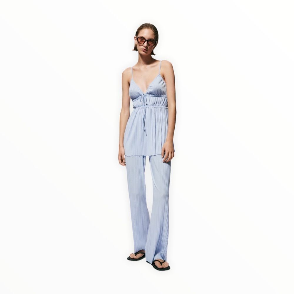 ZARA Blue PLEATED TOP - Picture 4 of 9